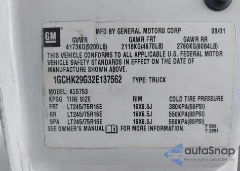 2002 Chevrolet Silverado 2500Hd Ls z USA, uszkodzony, nr VIN 1GCHK29G32E137562